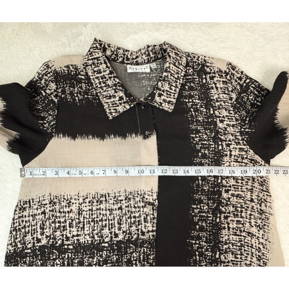 Habitat Women's Medium Lagenlook Tunic Top Black Beige Abstract Button Shirt EUC - Picture 9 of 12